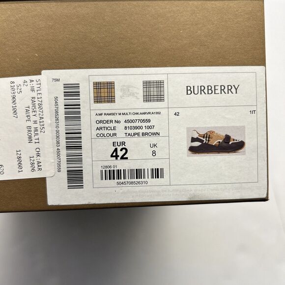 Authentic Burberry Ramsey Multi Taupe Brown Low Top Sneakers Size US 9 EU 42 NEW - Picture 12 of 13